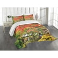 thumbnail image 1 of Ambesonne Japanese Quilted Bedspread Set 3 Pcs, Sakura Tree Blossom, King Size, Vermilion Green Brown, 1 of 5