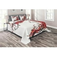 thumbnail image 1 of Ambesonne Japanese Quilted Coverlet 3 Pcs, Blossom Cherry Sakura, Queen Size, Red and Brown, 1 of 2