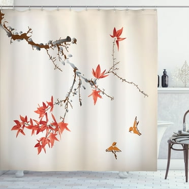 Ambesonne Japanese Shower Curtain, Coral Hues Cherry Blossoms, 69"Wx75"L, Burnt Sienna