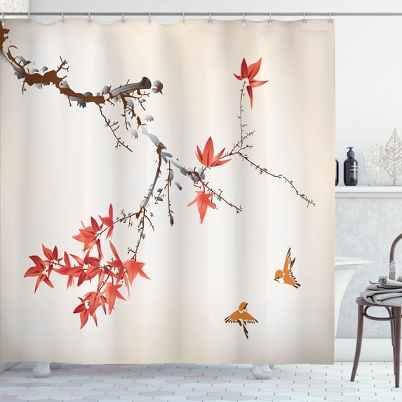 Ambesonne Japanese Shower Curtain, Coral Hues Cherry Blossoms, 69"Wx75"L, Burnt Sienna