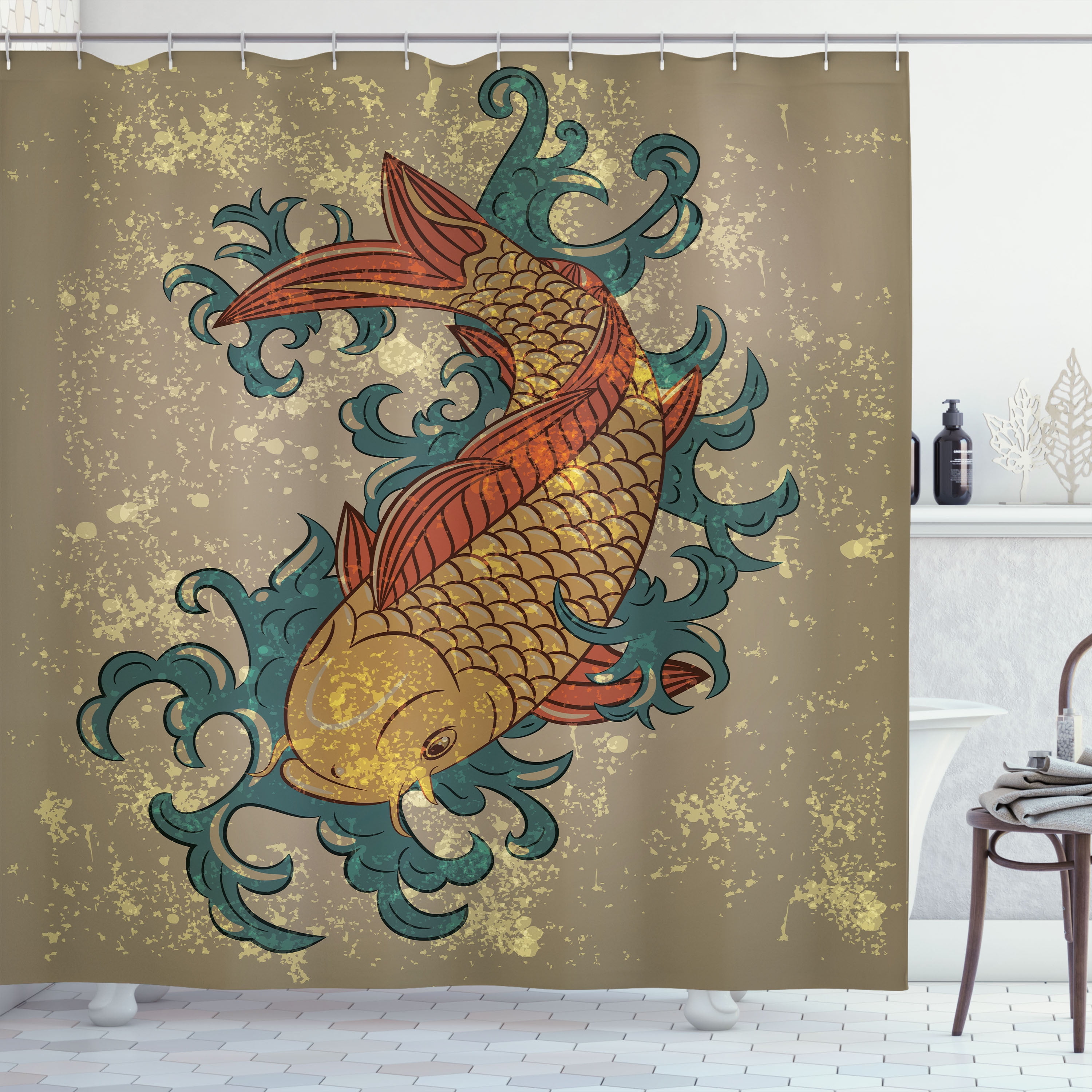 Ambesonne Japanese Shower Curtain, Koi Fish Art, 69"Wx75"L, Multicolor