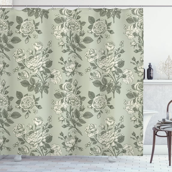 Ambesonne Japanese Shower Curtain, Monochrome Asian Leaves, 69"Wx70"L, Sage Green