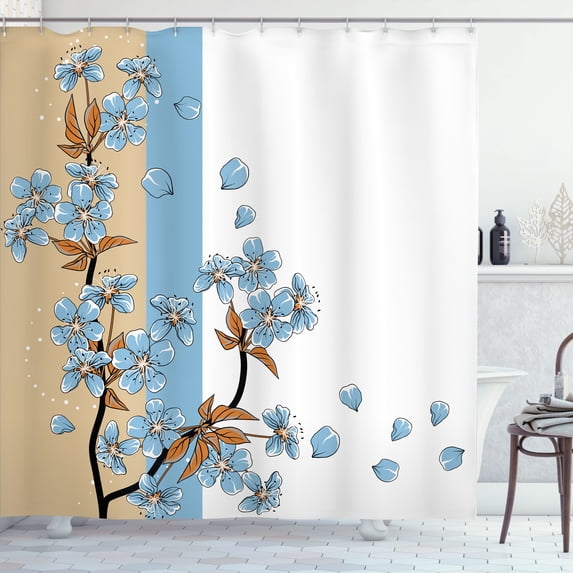 Ambesonne Japanese Shower Curtain, Romantic Sakura Blooms Art, 69"Wx70"L, Dark Sand