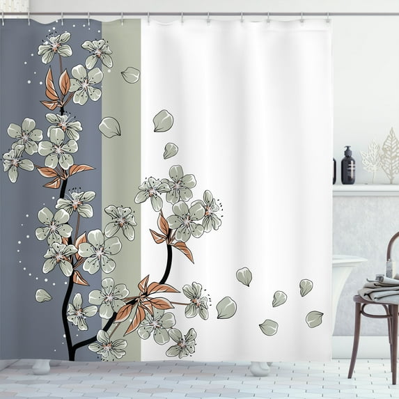 Ambesonne Japanese Shower Curtain, Romantic Sakura Blooms Art, 69"Wx70"L, Pale Sage
