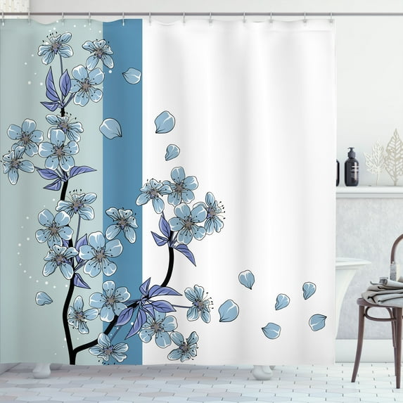 Ambesonne Japanese Shower Curtain, Romantic Sakura Blooms Art, 69"Wx70"L, Pale Turquoise
