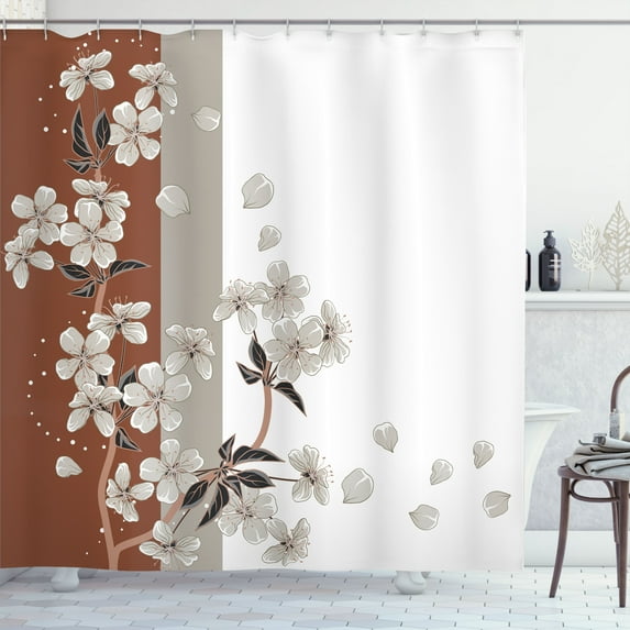 Ambesonne Japanese Shower Curtain, Romantic Sakura Blooms Art, 69"Wx84"L, Pale Redwood