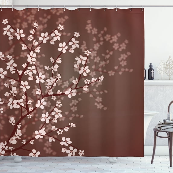 Ambesonne Japanese Shower Curtain, Sakura Bloom Spring Season, 69"Wx84"L, Pale Redwood