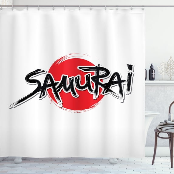 Ambesonne Japanese Shower Curtain, Samurai Lettering Sun, 69"Wx70"L, Red Black