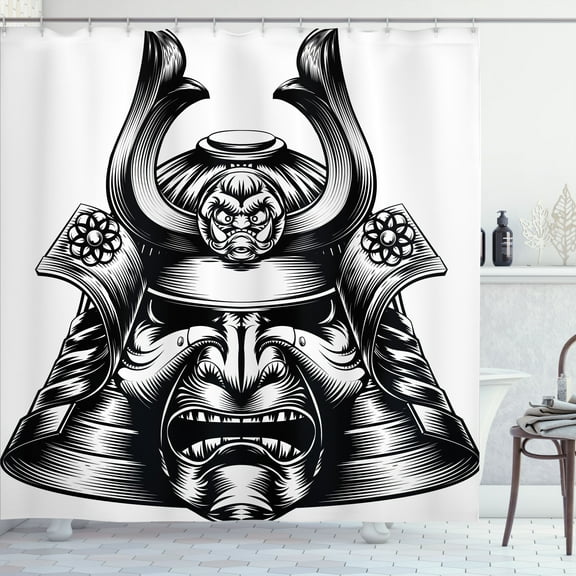Ambesonne Japanese Shower Curtain, Samurai Martial, 69"Wx75"L, Black White