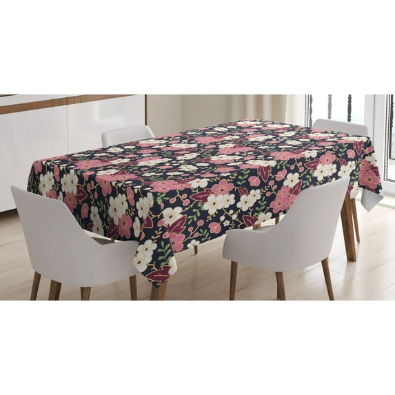 Ambesonne Japanese Tablecloth Rectangular Table Cover, Night Garden Sakura, 52"x70", Multicolor