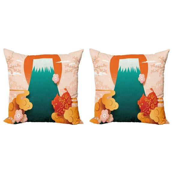 Ambesonne Japanese Throw Pillow Cover 2 Pack, Folkloric Items Doodle, 18", Multicolor