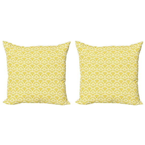Ambesonne Japanese Throw Pillow Cover 2 Pack, Vintage Bohem Geometric, 18", Yellow and Cream