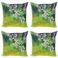 thumbnail image 1 of Ambesonne Japanese Throw Pillow Cover 4 Pack, Grass Land Paint, 18", Pink Green, 1 of 5