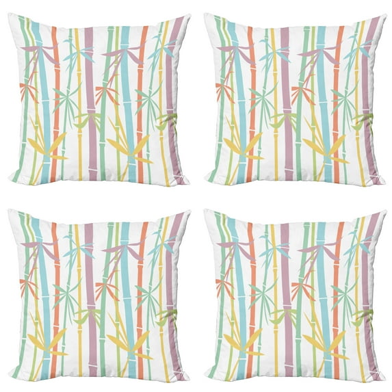 Ambesonne Japanese Throw Pillow Cover 4 Pack, Pastel Colorful Trees Art, 20", Multicolor