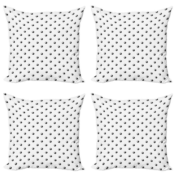 Ambesonne Japanese Throw Pillow Cover 4 Pack, Polka Dots Yin Yang, 24", White Black