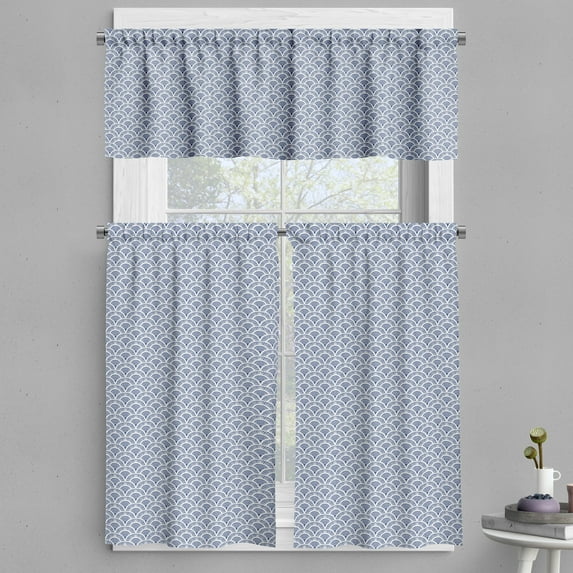 Ambesonne Japanese Valance & Curtain, Art Deco Scales Boho, 55"x45", Blue White