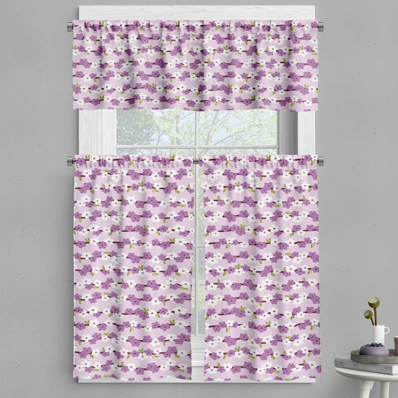 Ambesonne Japanese Valance & Curtain, Cherry Branches Bloom, 55"x30", Lilac White Green