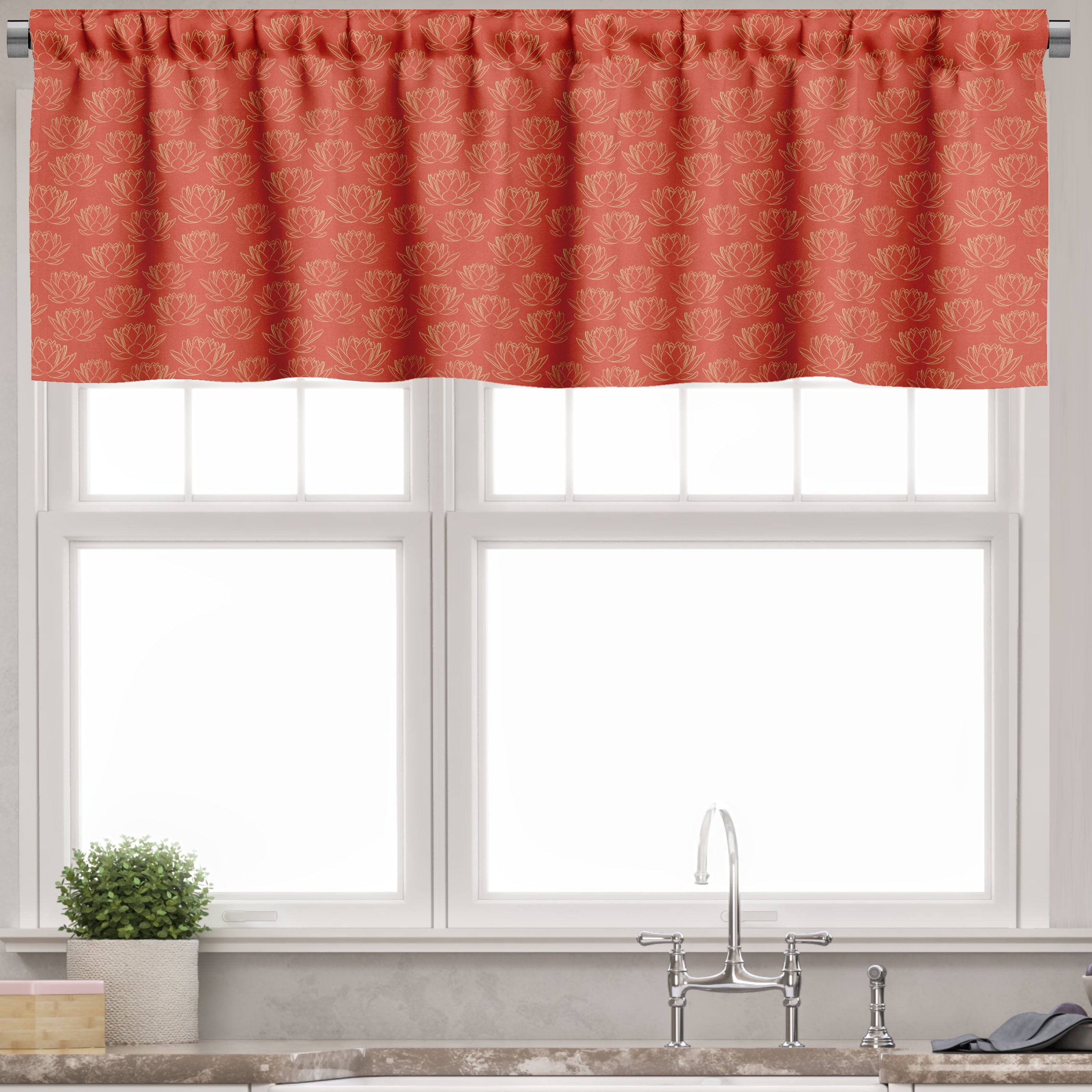 Vermilion and Cream Satin Rod Pocket Valance Set