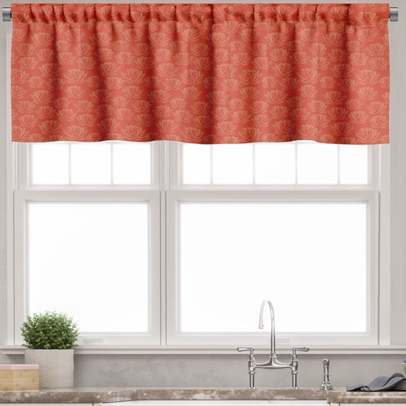 Ambesonne Japanese Valance Pack of 2, Warm Lotus Flowers Eastern, 54"X12", Vermilion and Cream