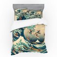 thumbnail image 1 of Ambesonne Japanese Wave Bedding Set 4 Pcs, Surfers Ukiyo-e Ocean, King, Seafoam Blue Eggshell, 1 of 2