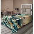 thumbnail image 1 of Ambesonne Japanese Wave Flat Sheet, Surfers Ukiyo-e Ocean, TwinXL Size, Seafoam Blue Eggshell, 1 of 1