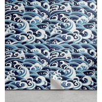 Ambesonne Japanese Wave Peel & Stick Wallpaper for Home, Water Splash Foam, 13"x100", Pale Blue Navy Blue