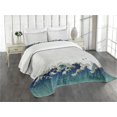 thumbnail image 1 of Ambesonne Japanese Wave Quilted Bedspread Set 3 Pcs, Aquatic Swirls, King Size, Grey Blue Cream, 1 of 5