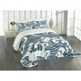 thumbnail image 1 of Ambesonne Japanese Wave Quilted Bedspread Set 3 Pcs, River Storm Retro, Queen Size, Slate Blue White, 1 of 5