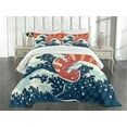 thumbnail image 1 of Ambesonne Japanese Wave Quilted Bedspread Set 3 Pcs, Sunset Surf Water, Queen Size, Multicolor, 1 of 5