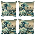 thumbnail image 1 of Ambesonne Japanese Wave Throw Pillow Cover 4 Pack, Surfers Ukiyo-e Ocean, 20", Seafoam Blue Eggshell, 1 of 7