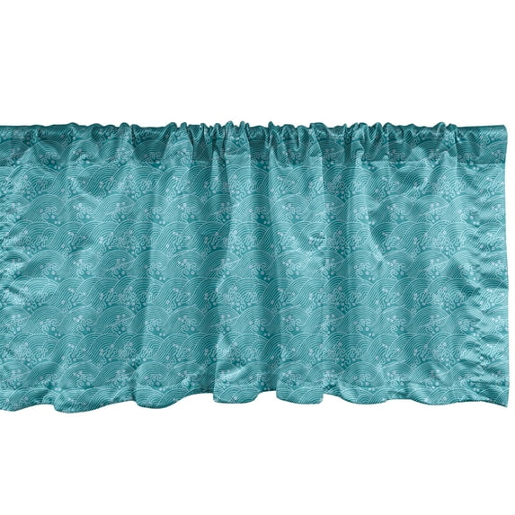 Ambesonne Japanese Wave Window Valance, Splatters Tsunami, 42" x 12", Sea Blue Pale Blue