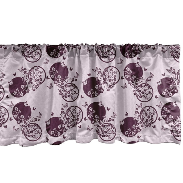 Ambesonne Japanese Window Valance, Sakura Blossom Pattern, 54" X 18", Pale Pink Plum