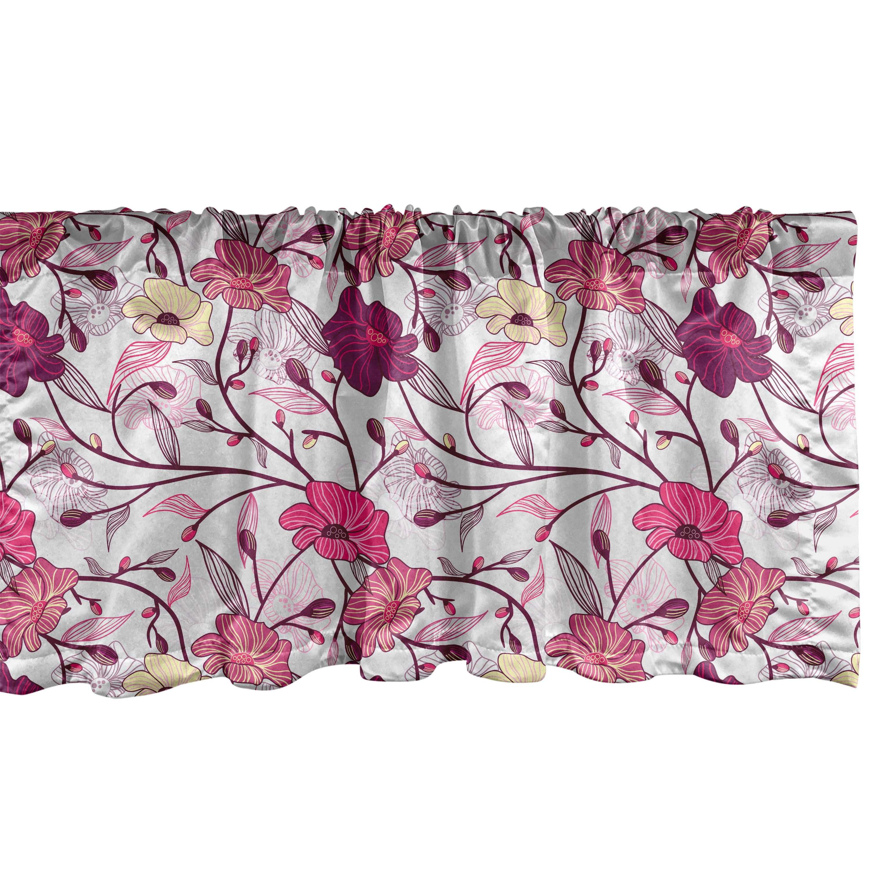 Pink Purple and Ivory Floral Satin Rod Pocket Valance