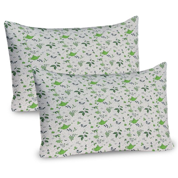 Ambesonne Jasmine Pillow Sham 2 Pack, Exotic Herbal Tea Leaf, 30"x20", Sage Green Lime Green