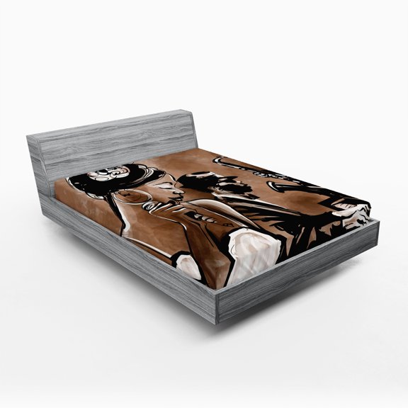 Ambesonne Jazz Fitted Sheet, Musicians Band Performs Art, Queen Size, Charcoal Grey Umber