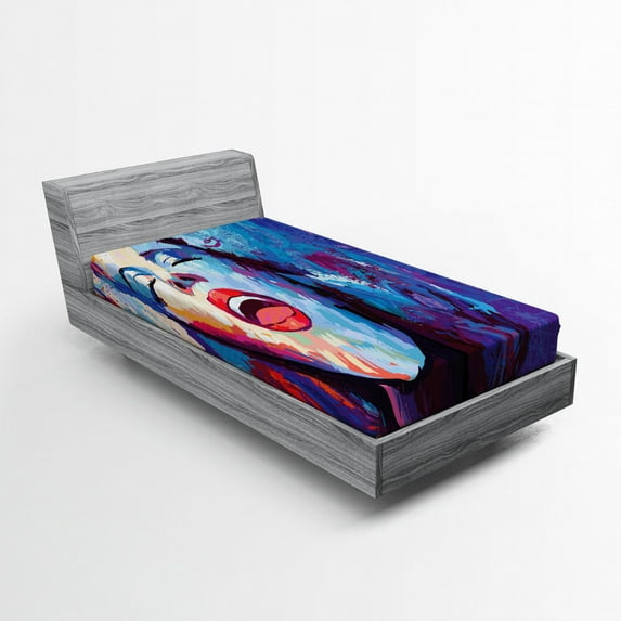 Ambesonne Jazz Fitted Sheet, Singer Woman Performance, Twin Size, Blue Purple Red