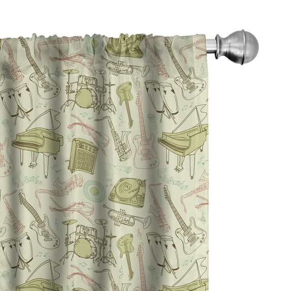 Ambesonne Jazz Music Curtains, Doodle Equipment, Pair of 28"x95", Blush Khaki and Beige