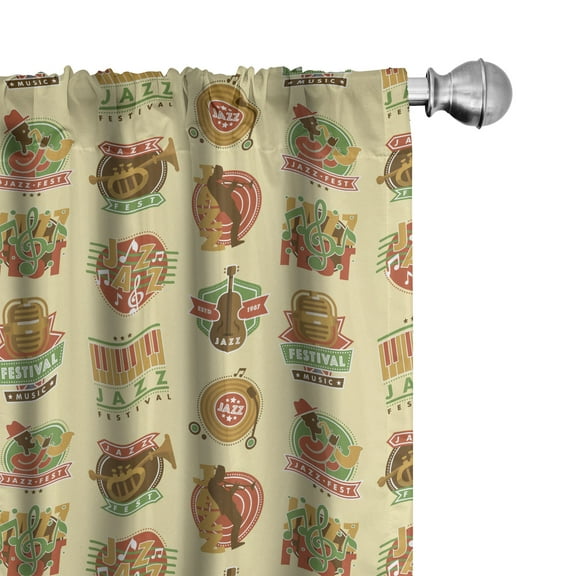 Ambesonne Jazz Music Curtains, Festival Instruments, Pair of 28"x95", Multicolor