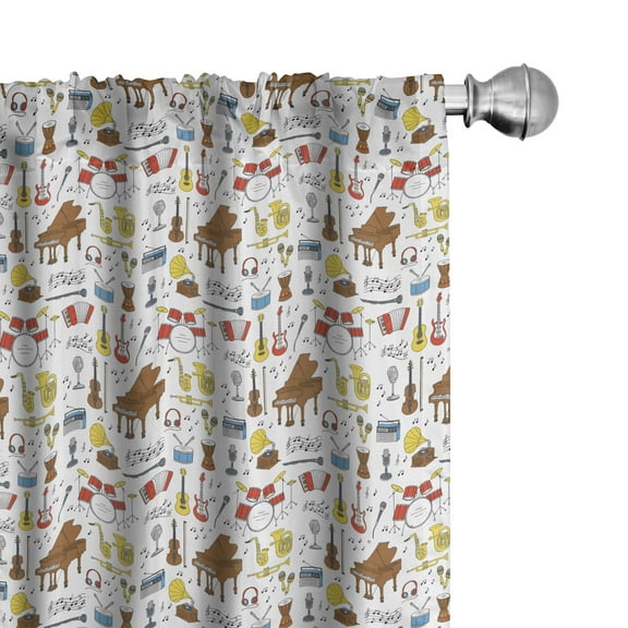 Ambesonne Jazz Music Curtains, Orchestra Cartoon, Pair of 28"x63", Multicolor