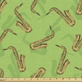 thumbnail image 1 of Ambesonne Jazz Music Fabric by the Yard Upholstery, Saxophones on Green, 1 Yard, Green Yellow Brown, 1 of 4