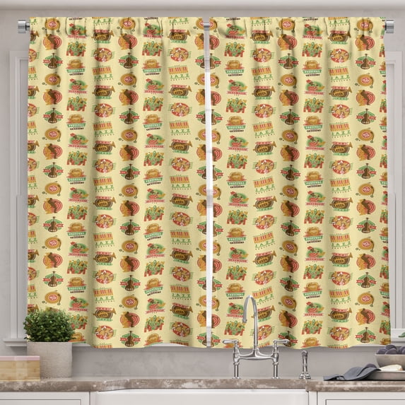 Ambesonne Jazz Music Kitchen Curtains, Festival Instruments, 55"x39", Multicolor