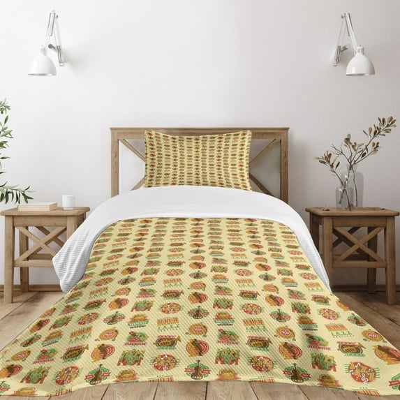 Ambesonne Jazz Music Quilted Bedspread Set 2 Pcs, Festival Instruments, Twin Size, Multicolor
