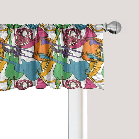 Ambesonne Jazz Music Window Valance, Abstract Retro Party, 54" X 12", Multicolor