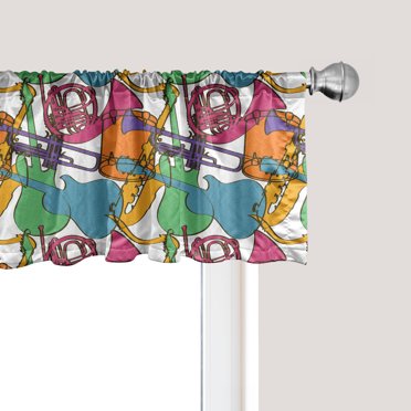 Ambesonne Jazz Music Window Valance, Abstract Retro Party, 54" X 18", Multicolor