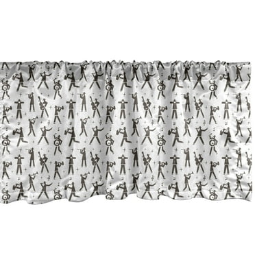 Ambesonne Jazz Music Window Valance, Men with Instruments, 54" X 18", Dark Taupe White