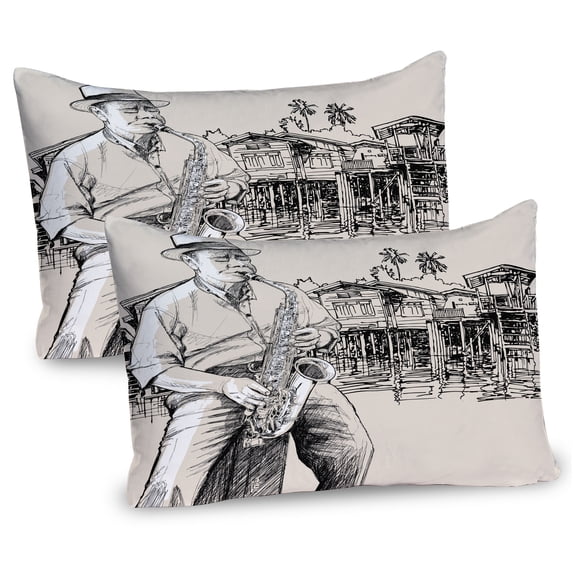 Ambesonne Jazz Pillow Sham 2 Pack, River Bank Palm Trees, 26"x20", Beige Black