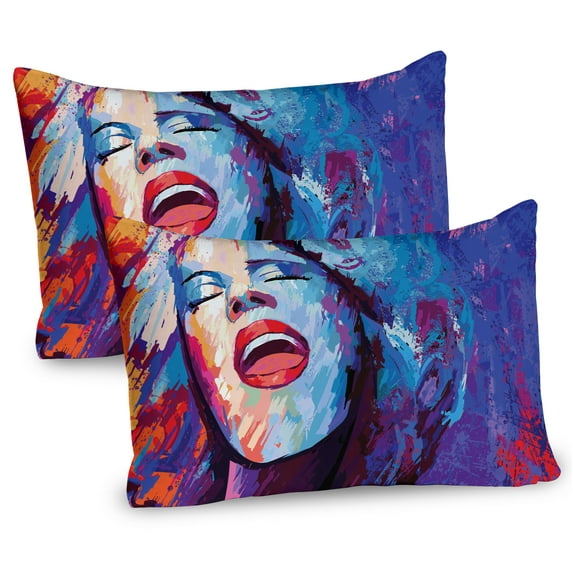 Ambesonne Jazz Pillow Sham 2 Pack, Singer Woman Performance, 26"x20", Blue Purple Red