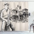 thumbnail image 1 of Ambesonne Jazz Shower Curtain, River Bank Palm Trees, 69"Wx75"L, Beige Black, 1 of 5