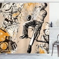 thumbnail image 1 of Ambesonne Jazz Shower Curtain, Saxophone Music Rythim, 69"Wx84"L, Marigold Tan Black, 1 of 5