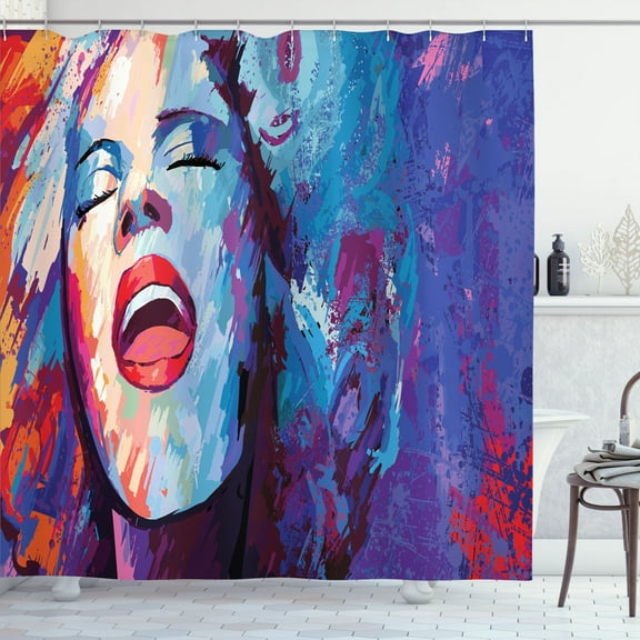 Ambesonne Jazz Shower Curtain, Singer Woman Performance, 69"Wx70"L, Blue Purple Red